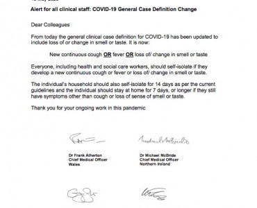 Statement from the UK Chief Medical Officers on an update to coronavirus symptoms: 18 May 2020